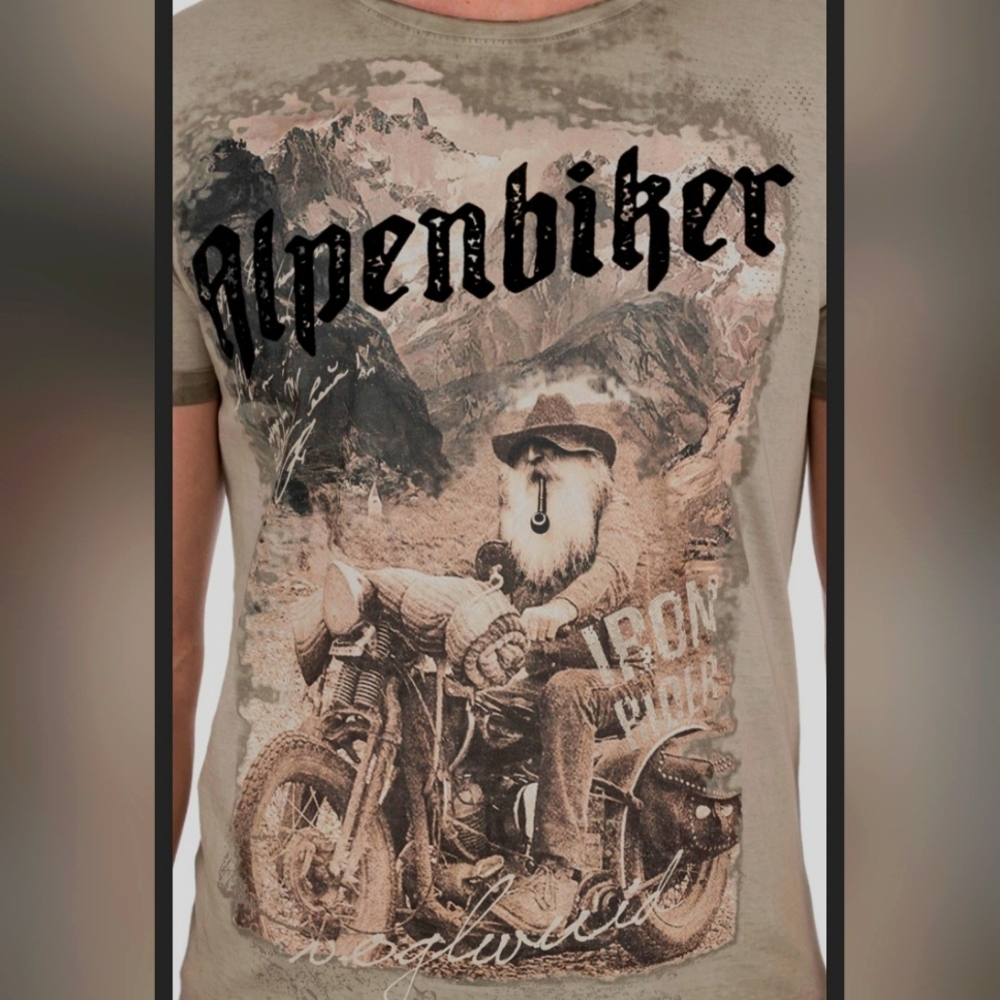 Men's Hangowear  Wallace Greige Traditional T-Shirt Biker Relaxed Nature XL